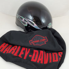 Load image into Gallery viewer, M Medium Harley Davidson Half Helmet Gloss Black w/Raised Mother of Pearl Flames