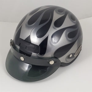 Harley Davidson Motorcycle Half Helmet DJ HD Black Silver Flames Size L