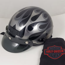 Load image into Gallery viewer, Harley Davidson Motorcycle Half Helmet DJ HD Black Silver Flames Size L