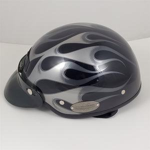 Harley Davidson Motorcycle Half Helmet DJ HD Black Silver Flames Size L