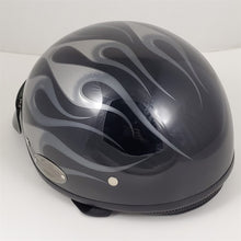 Load image into Gallery viewer, Harley Davidson Motorcycle Half Helmet DJ HD Black Silver Flames Size L