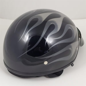 Harley Davidson Motorcycle Half Helmet DJ HD Black Silver Flames Size L