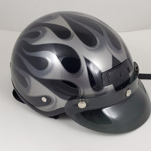 Load image into Gallery viewer, Harley Davidson Motorcycle Half Helmet DJ HD Black Silver Flames Size L