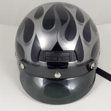 Load image into Gallery viewer, Harley Davidson Motorcycle Half Helmet DJ HD Black Silver Flames Size L