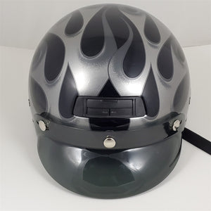 Harley Davidson Motorcycle Half Helmet DJ HD Black Silver Flames Size L