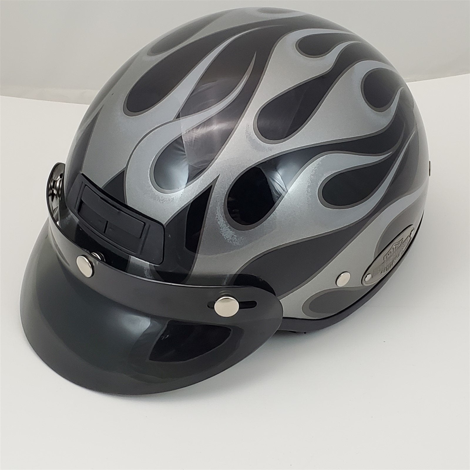 dj with motorcycle helmet Harley Davidson Half Helmet DJ HD Black Silver Flames Size Medium – Vegas  Classic Parts