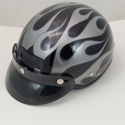 Harley Davidson Half Helmet DJ HD Black Silver Flames Size Medium