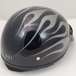 Harley Davidson Half Helmet DJ HD Black Silver Flames Size Medium