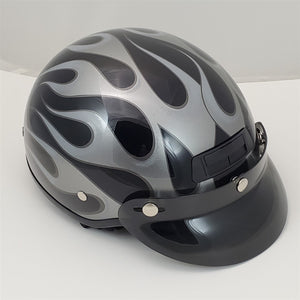 Harley Davidson Half Helmet DJ HD Black Silver Flames Size Medium