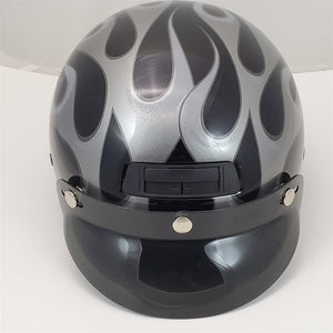 Harley Davidson Half Helmet DJ HD Black Silver Flames Size Medium