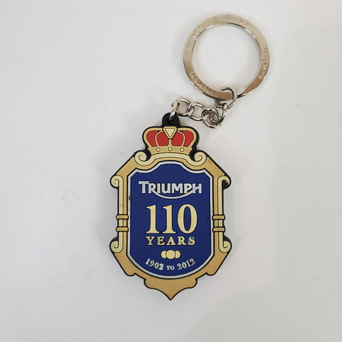 Collectible Triumph motorcycle keychain celebrating 110 years 1902-2012