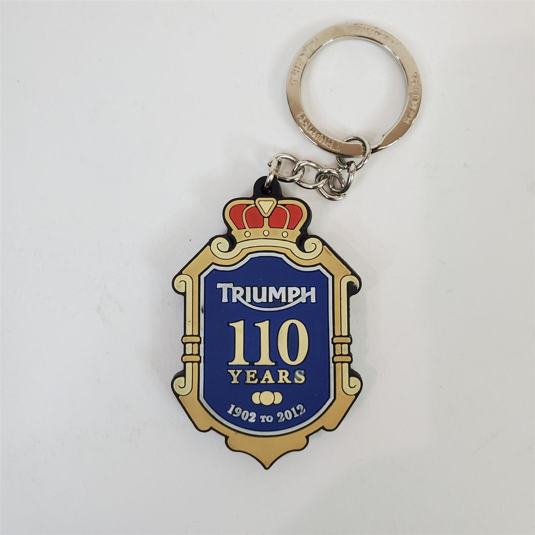 Collectible Triumph motorcycle keychain celebrating 110 years 1902-2012