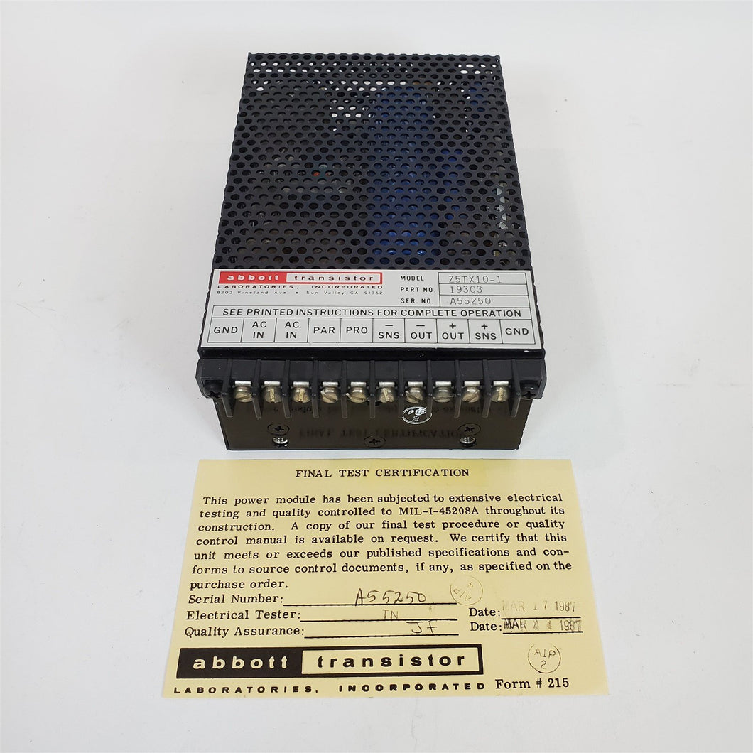 Mil-Std DC Power Supply 5V 10A Abbott Labs Z5TX10-1