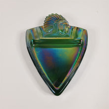 Load image into Gallery viewer, Rare Iridescent Blue Green Purple Indian Chief Arrowhead Shaped Ashtray