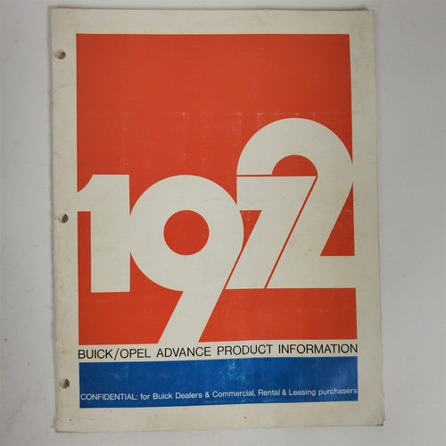 1972 Rare Buick/Opel Advance Product Information Booklet for Dealers