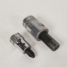 Load image into Gallery viewer, 2 SNAP-ON Socket 1/2 Drive Driver Bits SA20A 5/8 Hex, SP32A Phillips Screwdriver