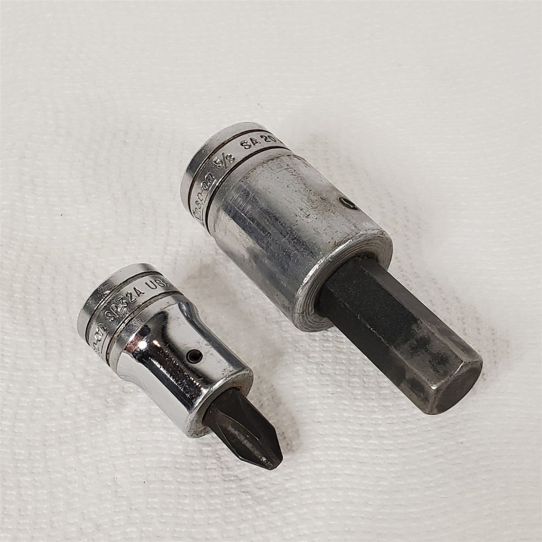 2 SNAP-ON Socket 1/2 Drive Driver Bits SA20A 5/8 Hex, SP32A Phillips Screwdriver