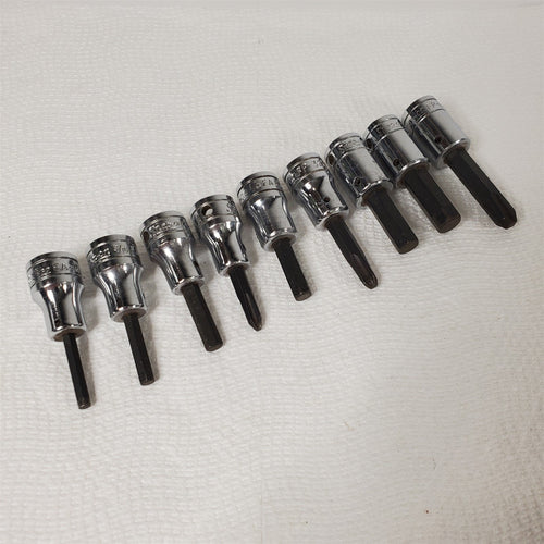 9) Snap-On Hex & Phillips Screwdriver Bit Socket Drivers 3/8,5/16,1/4,7/32,3/16