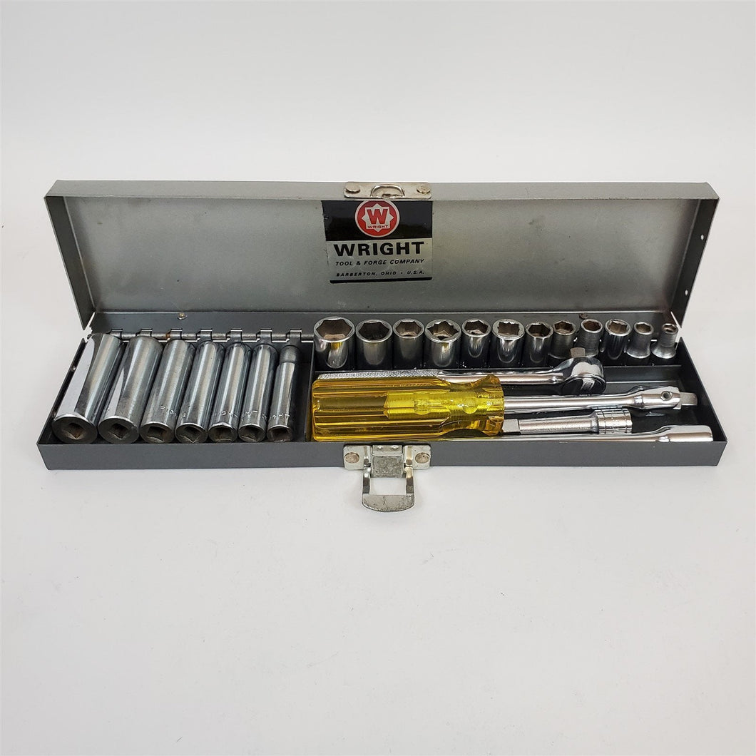 VTG Wright 22 pc Socket Set 7 deep well sockets 12 shallow sockets 1/4