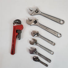 Load image into Gallery viewer, Lot of 7 Mixed Brand Adjustable Wrenches and Proto Armstrong...Small Pipe Wrench
