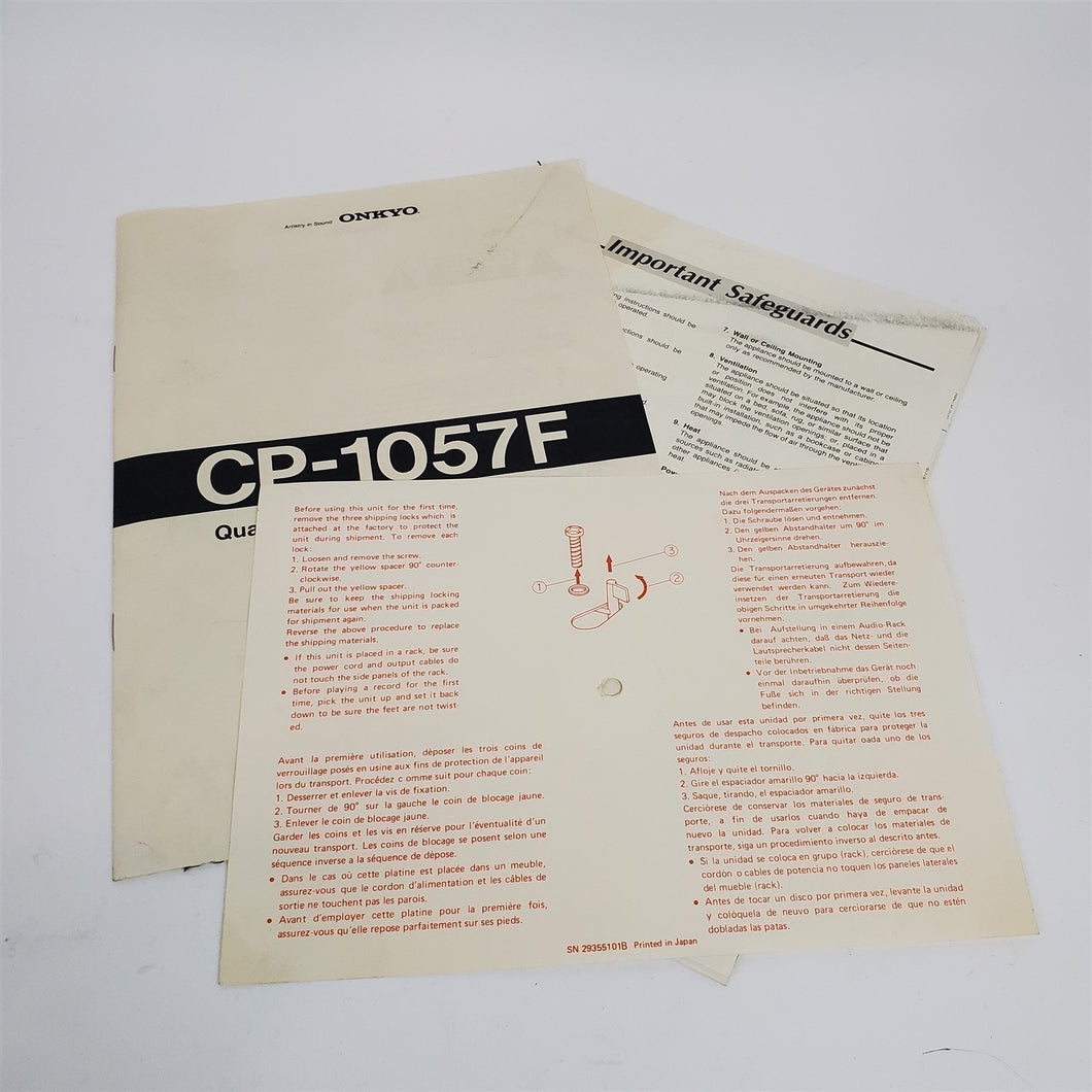 Instruction Manual & Documentation from a NOS Onkyo CP-1057F Automatic Turntable