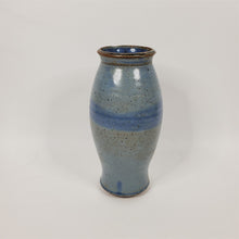 Load image into Gallery viewer, Blue Pottery Vase w/ Flowers Glazed Inside and Out 8-3/8 inches tall
