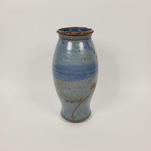 Load image into Gallery viewer, Blue Pottery Vase w/ Flowers Glazed Inside and Out 8-3/8 inches tall