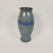 Load image into Gallery viewer, Blue Pottery Vase w/ Flowers Glazed Inside and Out 8-3/8 inches tall