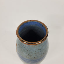 Load image into Gallery viewer, Blue Pottery Vase w/ Flowers Glazed Inside and Out 8-3/8 inches tall