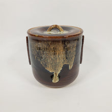 Load image into Gallery viewer, Handmade Brown Ceramic Pot Canister w/ Lid Glazed Inside and Out Asian Signature