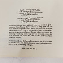 Load image into Gallery viewer, Vintage 1980 Original Paddle Pinball Game MANUAL ONLY Level II 16K for TRS-80