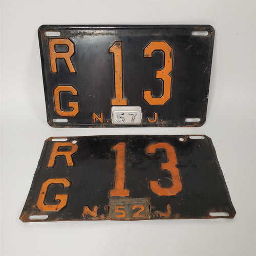 Set of Two New Jersey Black & Orange License Plates 1952 w/ 1957 Tag on one RG13