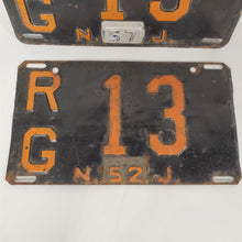 Load image into Gallery viewer, Set of Two New Jersey Black &amp; Orange License Plates 1952 w/ 1957 Tag on one RG13