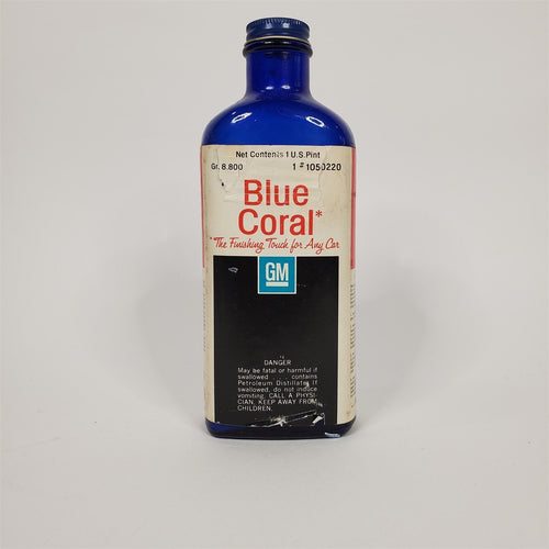 Vintage GM Blue Coral Liquid Car Wax 1 Pint Bottle Contains Original Liquid Wax