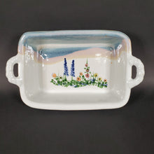 Load image into Gallery viewer, Vintage Baking Dish 6"x9"x2-1/2" Floral Design Signed Hull delphinium flowers