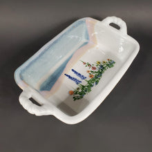 Load image into Gallery viewer, Vintage Baking Dish 6"x9"x2-1/2" Floral Design Signed Hull delphinium flowers