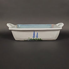 Load image into Gallery viewer, Vintage Baking Dish 6"x9"x2-1/2" Floral Design Signed Hull delphinium flowers