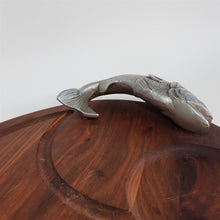 Load image into Gallery viewer, Bruce Fox Oval Wood Cutting Serving Tray w/Juice Groove Metal Fish Handles