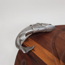 Load image into Gallery viewer, Bruce Fox Oval Wood Cutting Serving Tray w/Juice Groove Metal Fish Handles