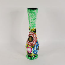 Load image into Gallery viewer, Hand painted UV Reactive Neon Colors Floral Talavera Vase 14"H