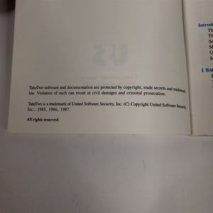 Vintage 1987 Original TakeTwo User Manual Version 1 Backup Software