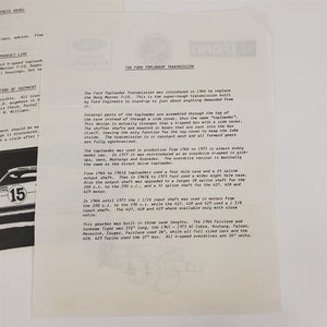 Vtg 1984 Ford Toploader Transmissions by Dan Williams Marketing Documentation