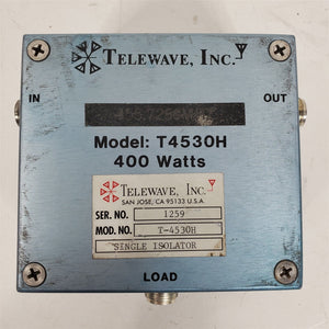 Single Isolator 453MHz 400 Watts Telewave T4530H T-4530H