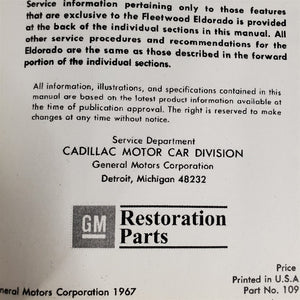 1968 Cadillac Shop Manual reprint by GM Restoration Parts