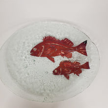 Load image into Gallery viewer, Large Oval Copper Infused Platter Salmon Art Glass Textured on Bottom