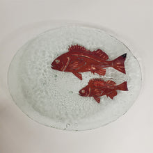 Load image into Gallery viewer, Large Oval Copper Infused Platter Salmon Art Glass Textured on Bottom