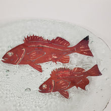 Load image into Gallery viewer, Large Oval Copper Infused Platter Salmon Art Glass Textured on Bottom