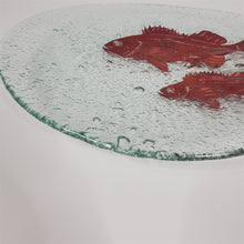Load image into Gallery viewer, Large Oval Copper Infused Platter Salmon Art Glass Textured on Bottom
