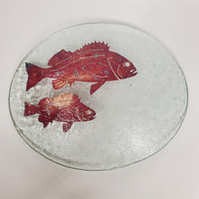 Load image into Gallery viewer, Large Oval Copper Infused Platter Salmon Art Glass Textured on Bottom