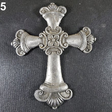 Load image into Gallery viewer, Ornate Lead Cross w/ Center Flower 5-13/16" YOU CHOOSE For Rat Rod or Decoration